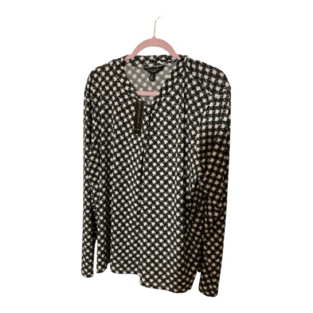 Investments Black White Patterned Blouse 2X Business Casual Top